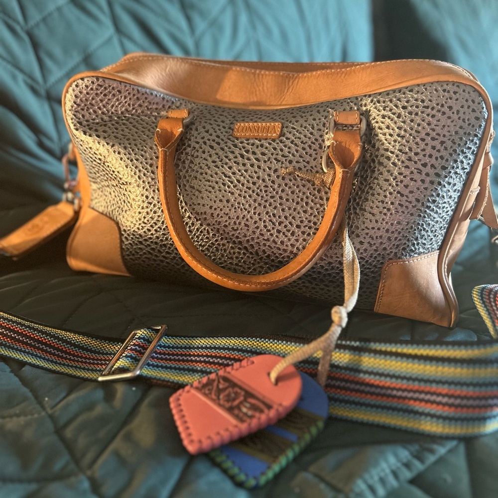 Consuela Tan and Gray Travel Bag